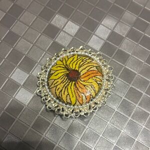 Sunflower Brooch with Silver Accents